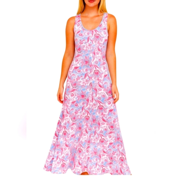 Lauren Jeans Co. Elegant Pink and Blue Swirl Summer Maxi Dress 2 Piece - Picture 1 of 10